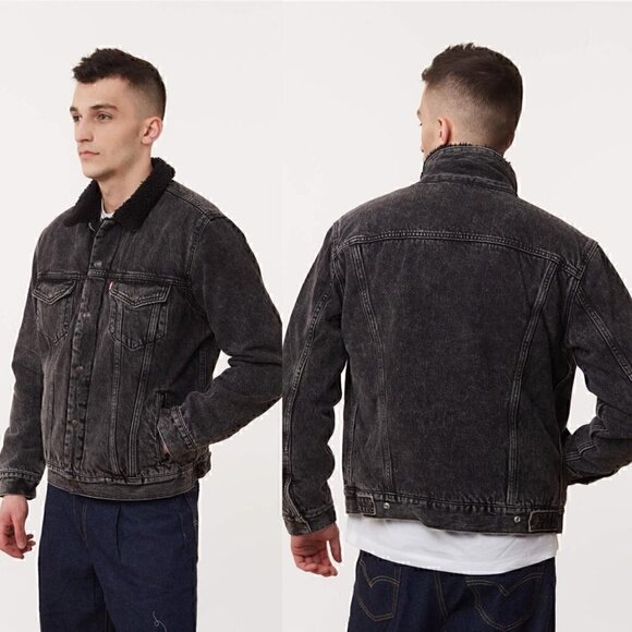 Levi's Sherpa Trucker Jacket Roadster Black, Sz Medium - Picture 3 of 16
